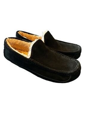 UGG Ascot Black Suede Slippers Mens ~Size 9 Cozy Luxe